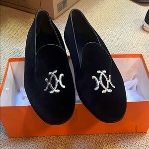 Hermes Black Loafers with Silver Detailing